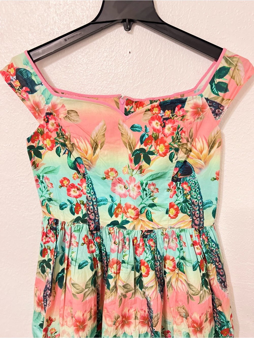 Hell Bunny Vixen Peacock Pastel Swing Dress Pin up Poster Girl Off-Shoulder - Picture 6 of 14